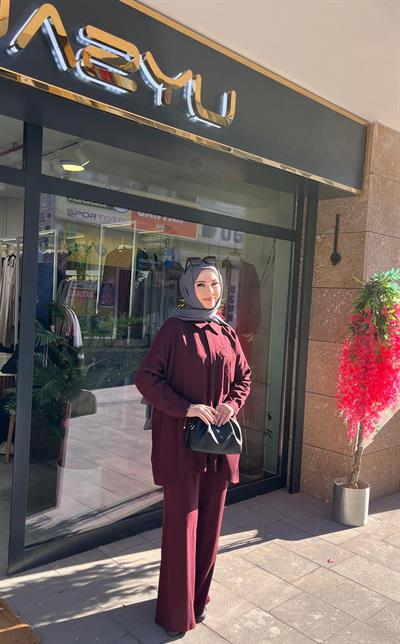 Nuss 1034 Çiçek Nakışlı Takım Mürdüm