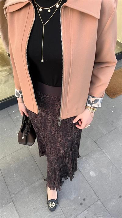 Yusuf Özdemir 1504 Leopar Kırıştırma Etek Kahve