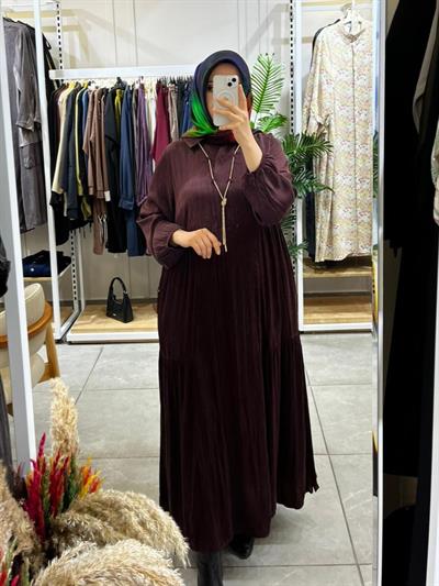 LissMore 5793 Kolye Detay Kırışık Elbise Bordo