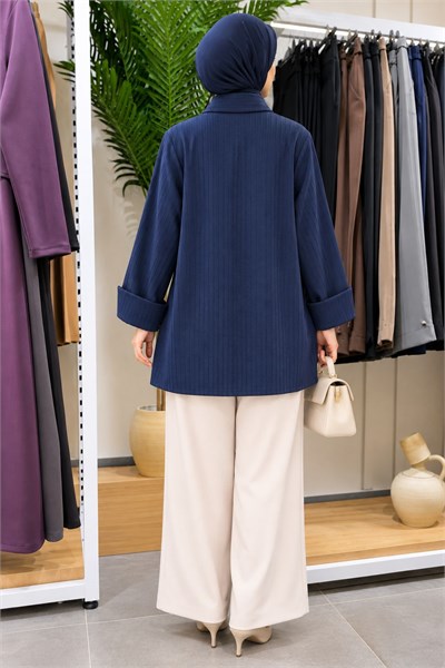 QMASHPRİVE 9252 Asitmetrik Tunik Lacivert