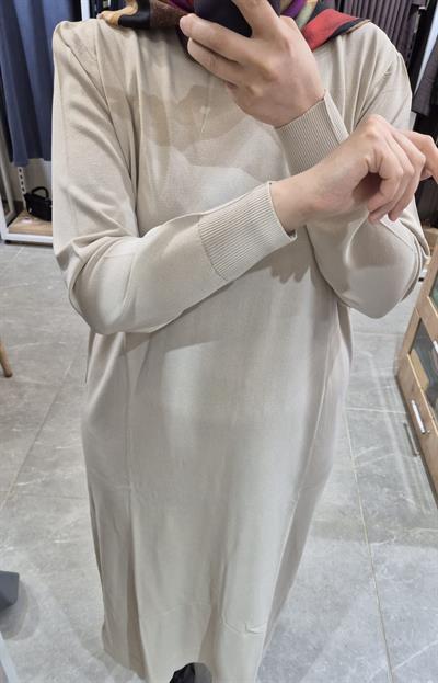 Nurcan Çetin Düz Triko Elbise 019 Bej