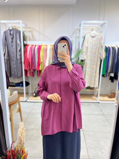Nuss 3001 Oversize Düğmeli Gömlek Mürdüm