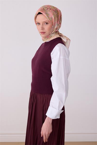 Belli Pembe Etnik Desen %100 Twill İpek Eşarp 4304-05