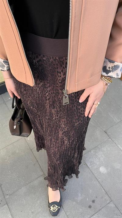 Yusuf Özdemir 1504 Leopar Kırıştırma Etek Kahve