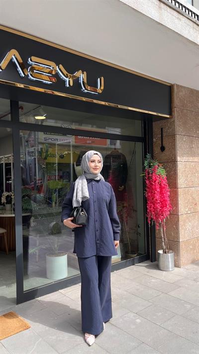 Nuss 1021 Kendinden Çizgili Pantolonlu Takım Lacivert