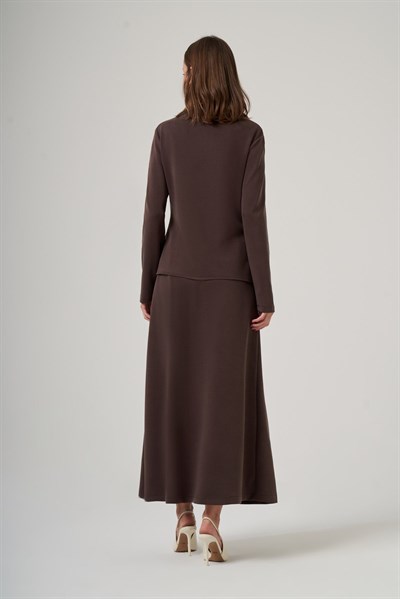 Nuss 1080 Gold Toka Detaylı Drapeli Balıkçı Yaka Etekli Takım Kahve