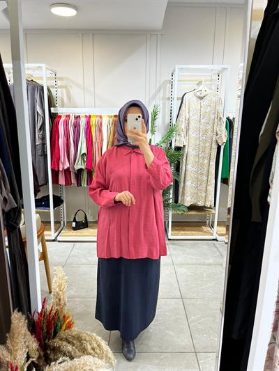 Nuss 3001 Oversize Düğmeli Gömlek Red Plum