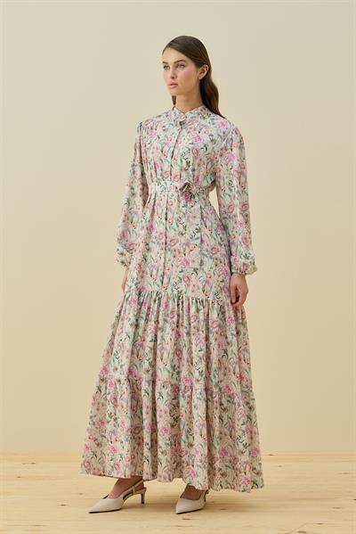 Merwish Çiçekli Yaz Elbise 1757 Fuşya