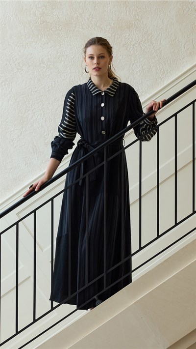 Misswhence Siyah Beyaz Çizgili Elbise 36815