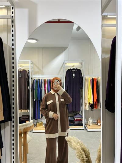 Levidor Düğme Detaylı Pantalon Takım 10078-1 Kahve