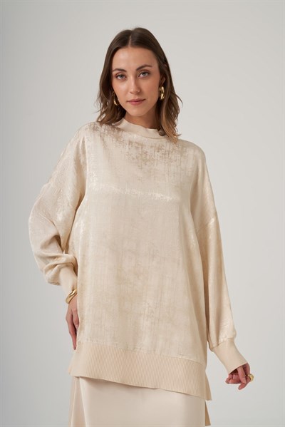 Nuss 3013 Jakar Detay Tunik Krem