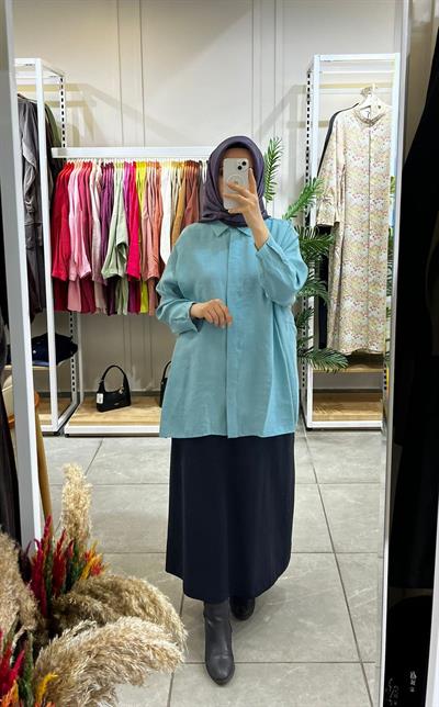 Nuss 3001 Oversize Düğmeli Gömlek Akdeniz