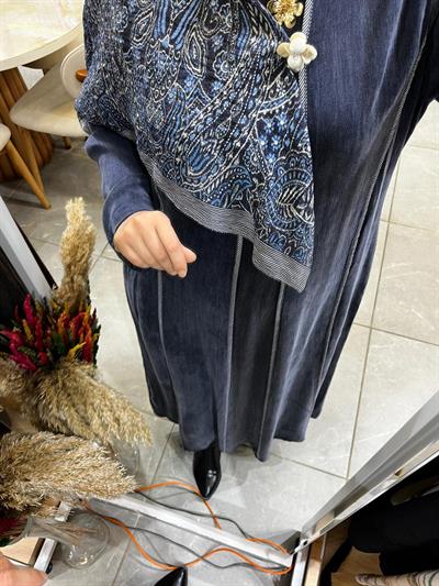LissMore 6072 Omuz şal Detaylı Elbise Denim