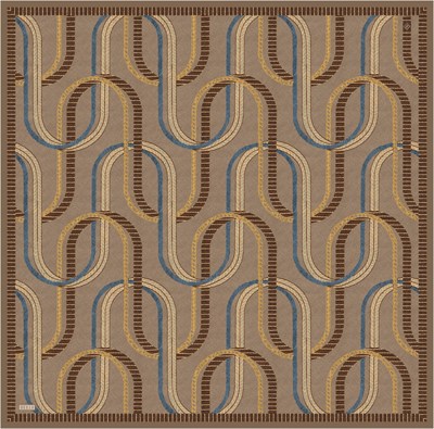 Belli Vizon Geometrik Desen %100 Twill İpek Eşarp 4424-05