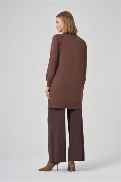 Nuss 300T Yakası Taş İşlemeli Merserize Tunik Kahve