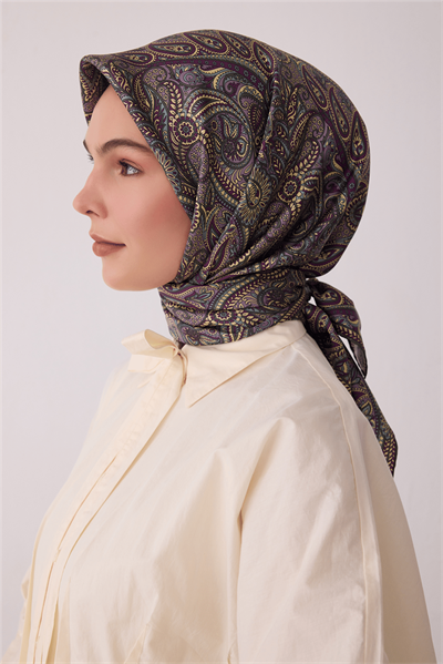 Belli Füme Etnik Desen %100 Twill İpek Eşarp 4404-82