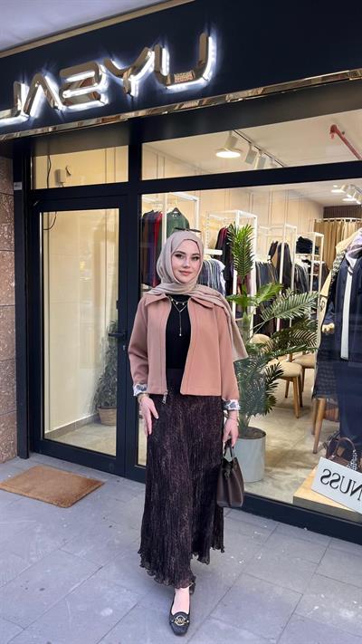 Yusuf Özdemir 1504 Leopar Kırıştırma Etek Kahve