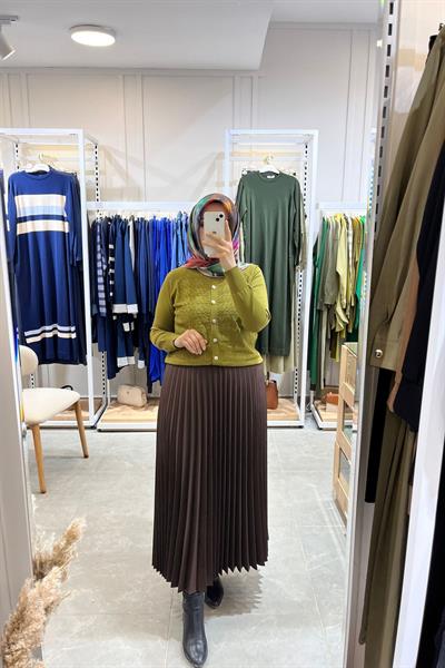 Famelin Piliseli Kahverengi Kadın Etek