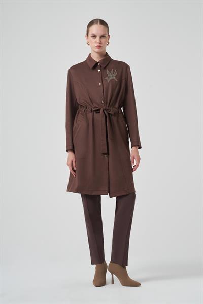 Nuss 6012 Taş İşlemeli Süet Kap Kahve