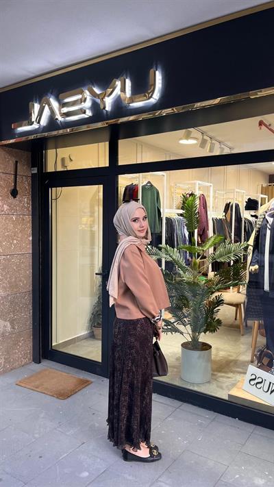 Yusuf Özdemir 1504 Leopar Kırıştırma Etek Kahve