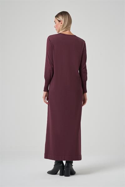 Nuss 509 Desenli Triko Elbise Bordo