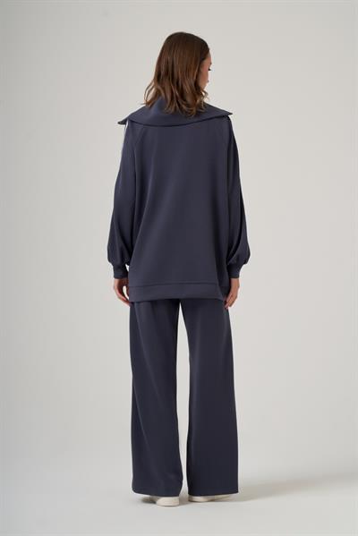 Nuss 1093 Gemici Yaka Şerit Detay Pantolonlu Takım Lacivert