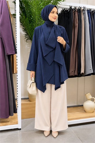 QMASHPRİVE 9252 Asitmetrik Tunik Lacivert