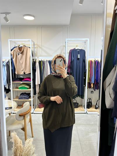 Tığ Triko Örgü Detaylı Tunik Haki