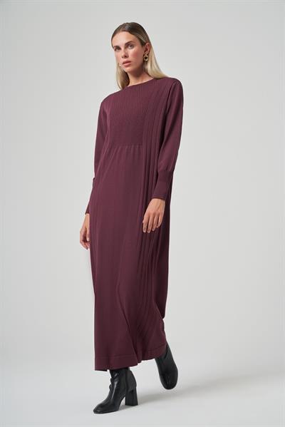 Nuss 509 Desenli Triko Elbise Bordo