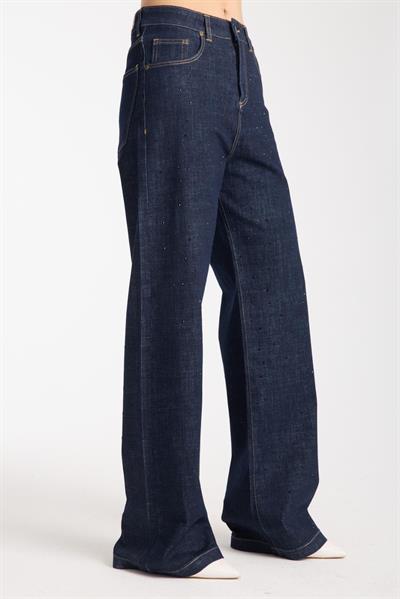 La Carte 8000 Kadın Bol Paça Dökme Taş Jean Mavi