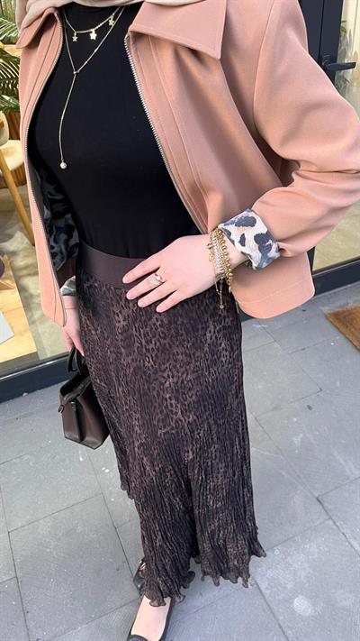 Yusuf Özdemir 1504 Leopar Kırıştırma Etek Kahve