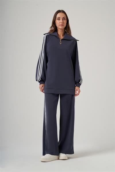 Nuss 1093 Gemici Yaka Şerit Detay Pantolonlu Takım Lacivert