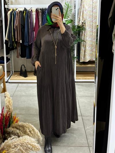 LissMore 5793 Kolye Detay Kırışık Elbise Bordo