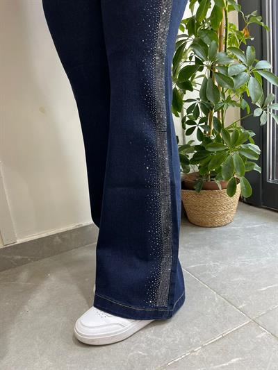 İspanyol Paça Yanı Taş Şeritli Kot Pantolon K.Mavi 4000