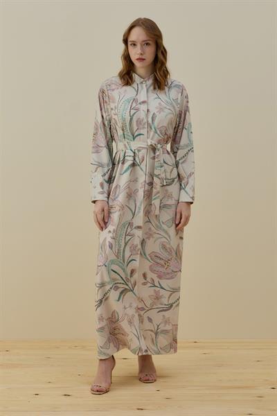 Merwish Çiçekli Yaz Elbise 1776 Pudra