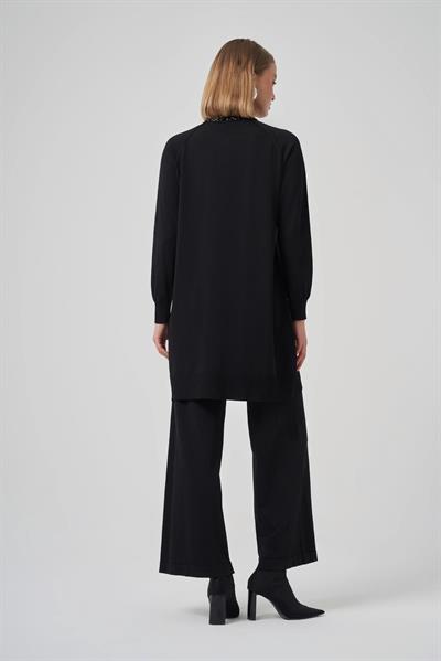 Nuss 300T Yakası Taş İşlemeli Merserize Tunik Siyah