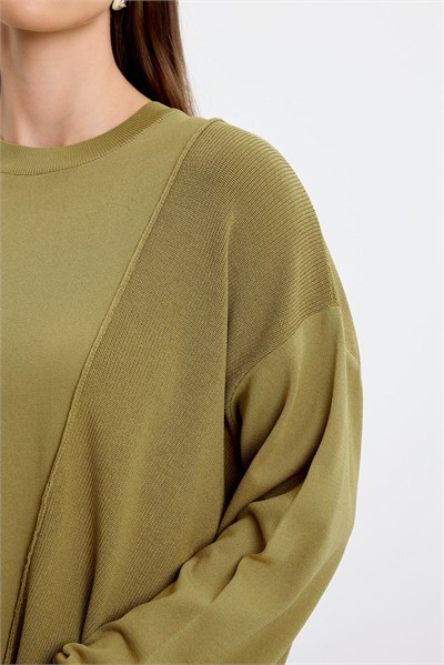 Tığ Triko Örgü Detaylı Tunik Olive  21872