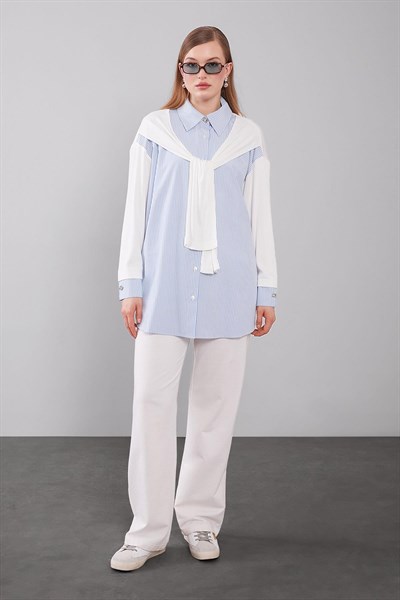 Levidor Mavi Omuz Bağlama Detaylı Gömlek 230418