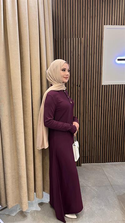 Nuss 1422 Polo Yaka Triko Elbise Bordo