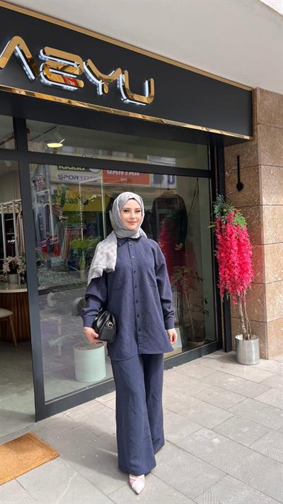 Nuss 1021 Kendinden Çizgili Pantolonlu Takım Lacivert