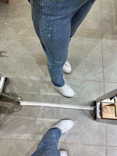 Mom Jeans Yandan Taş İşlemeli Kot Pantolon 0291