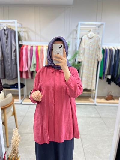 Nuss 3001 Oversize Düğmeli Gömlek Red Plum