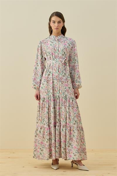 Merwish Çiçekli Yaz Elbise 1757 Fuşya