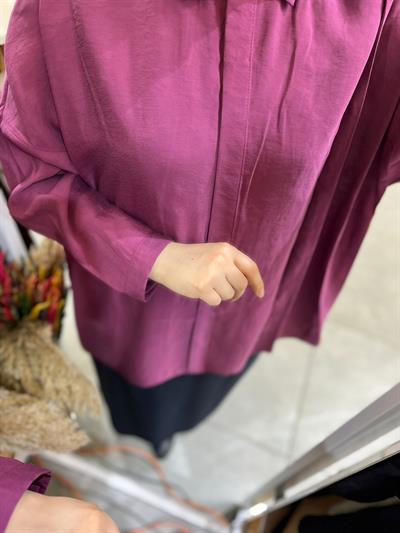 Nuss 3001 Oversize Düğmeli Gömlek Mürdüm