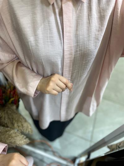 Nuss 3001 Oversize Düğmeli Gömlek Pudra