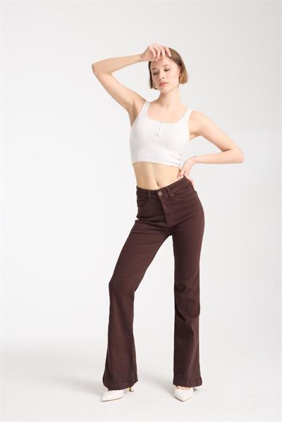 La Carte 4000 Kadın İspanyol Paça Pantolon Kahve