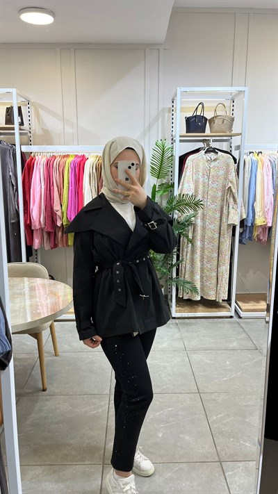 La Carte Yandan Damla Taş İşlemeli Mom Jeans Pantolon YT Siyah 0291