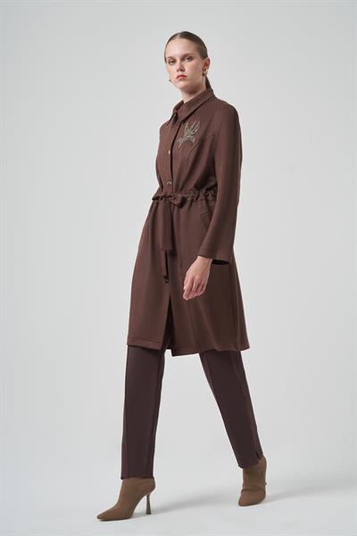 Nuss 6012 Taş İşlemeli Süet Kap Kahve