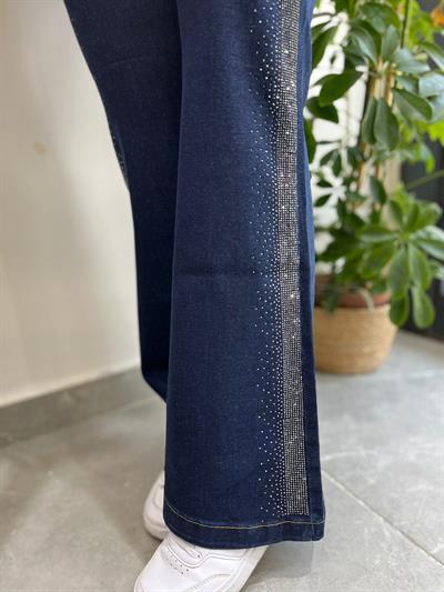 İspanyol Paça Yanı Taş Şeritli Kot Pantolon K.Mavi 4000