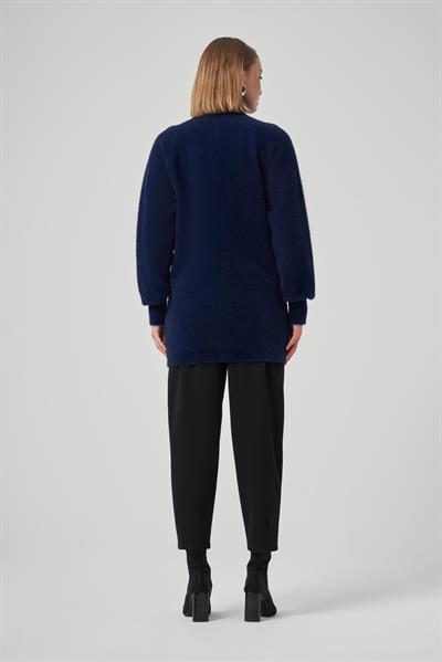 Nuss 7008 Cep Detaylı Angora Hırka Lacivert